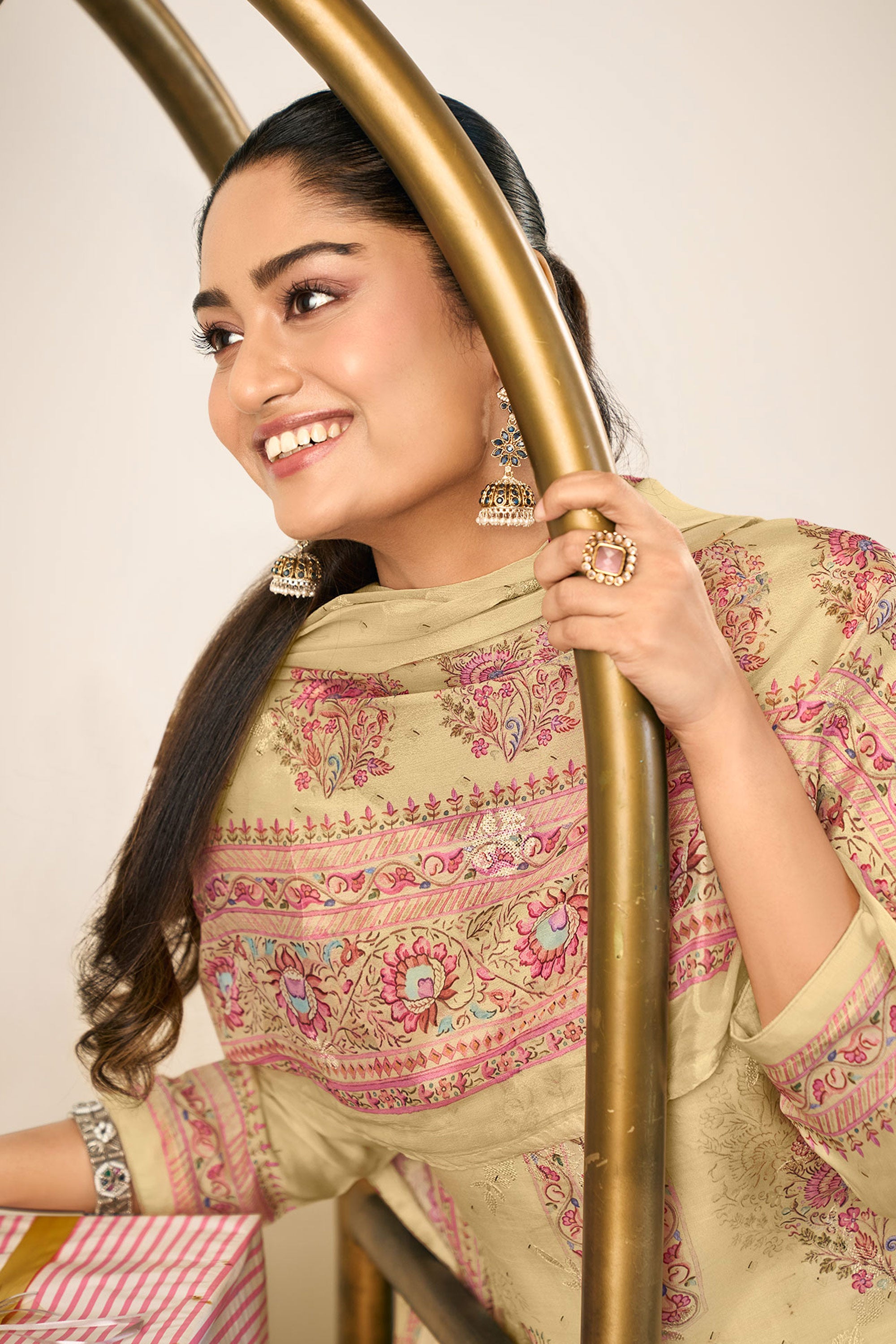 Pure Bemberg Modal Embroidery Sequins Digital Print Salwar Kameez Secondary image