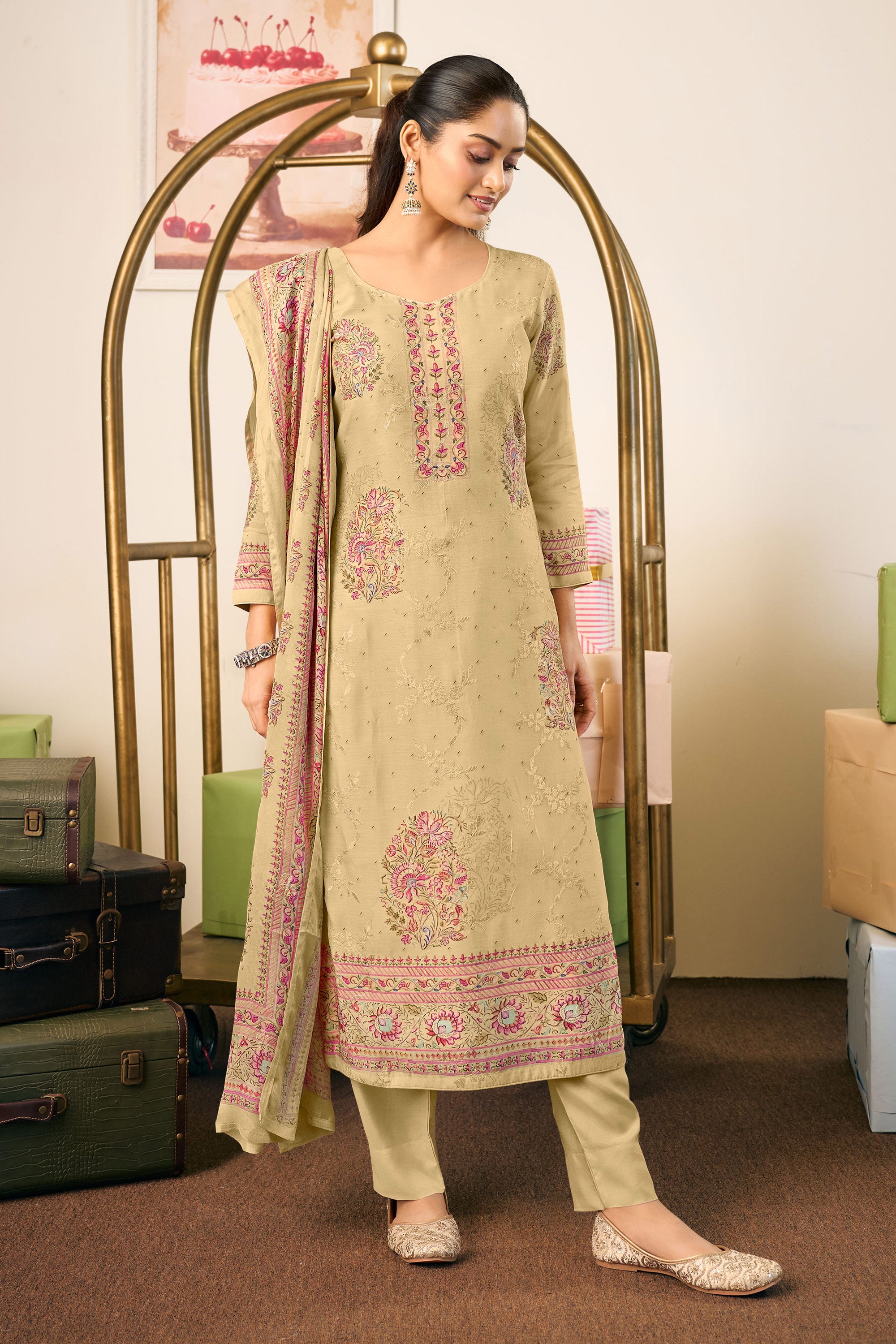 Pure Bemberg Modal Embroidery Sequins Digital Print Salwar Kameez Main image