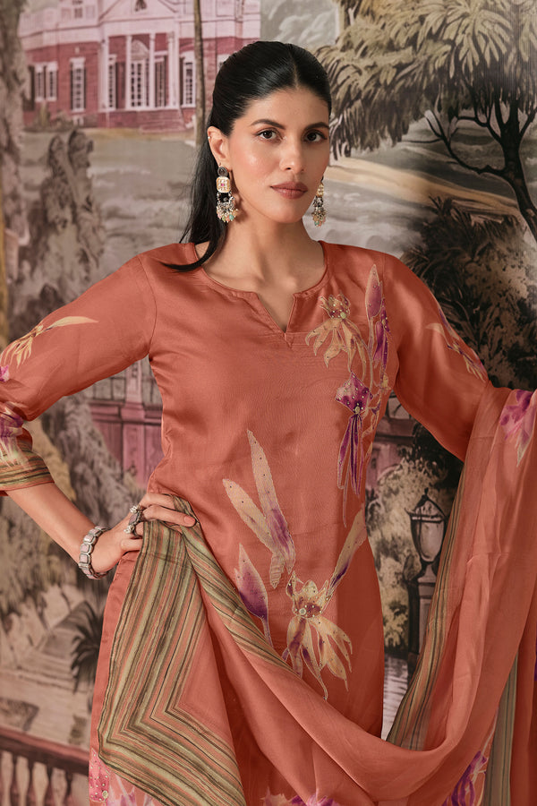 Pure Viscose Organza Digital Print Handwork Salwar Kameez