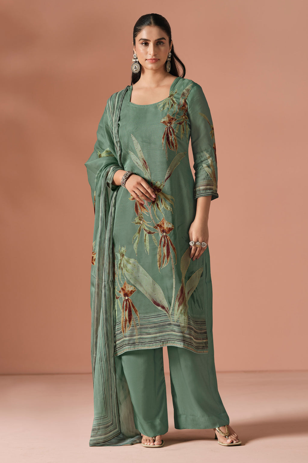 Elegant Viscose Organza Printed Casual Salwar Suit