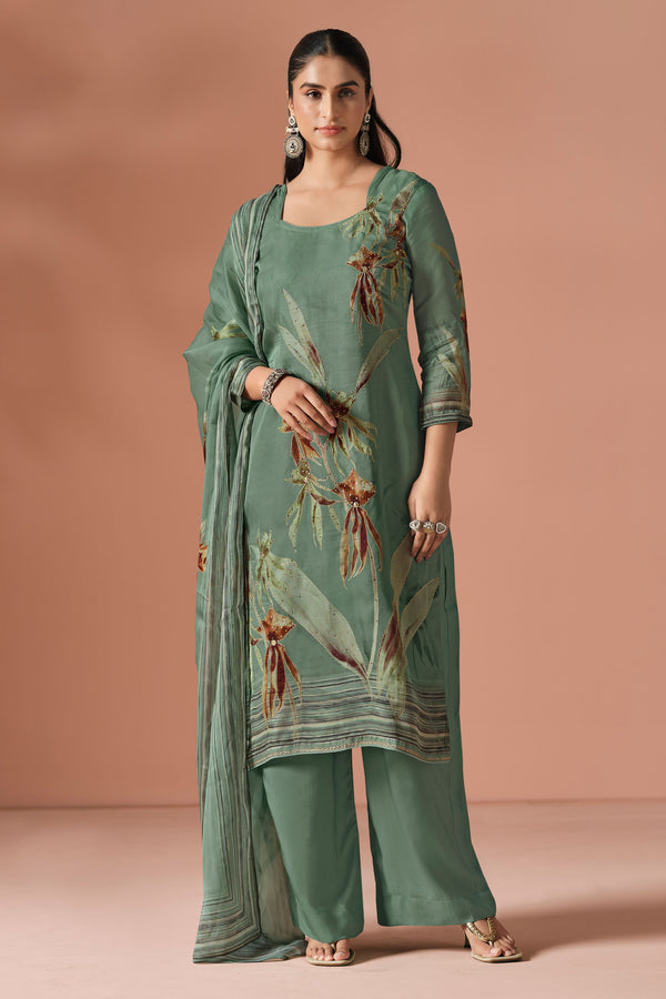 Elegant Viscose Organza Printed Casual Salwar Suit