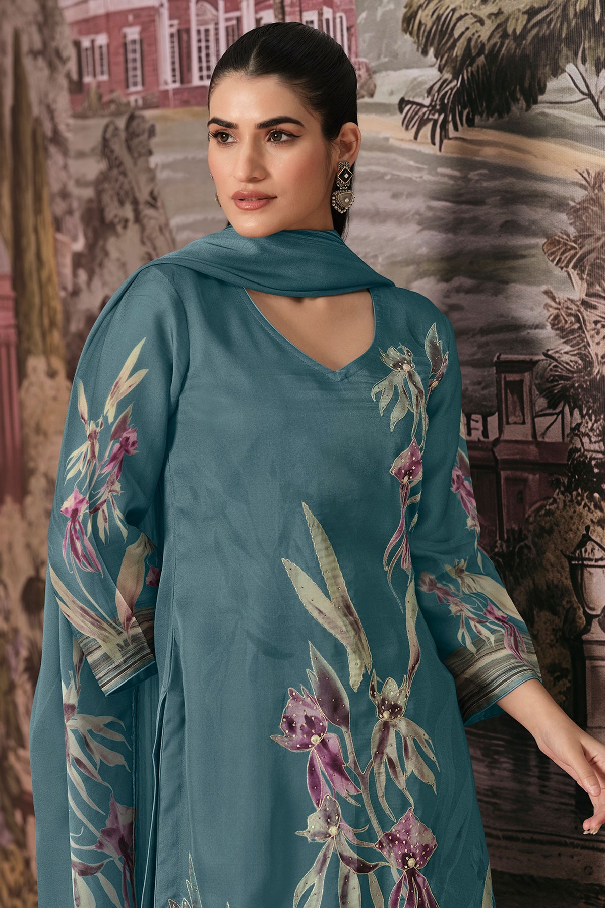 Premium Viscose Organza Twill Digital Print Salwar Kameez