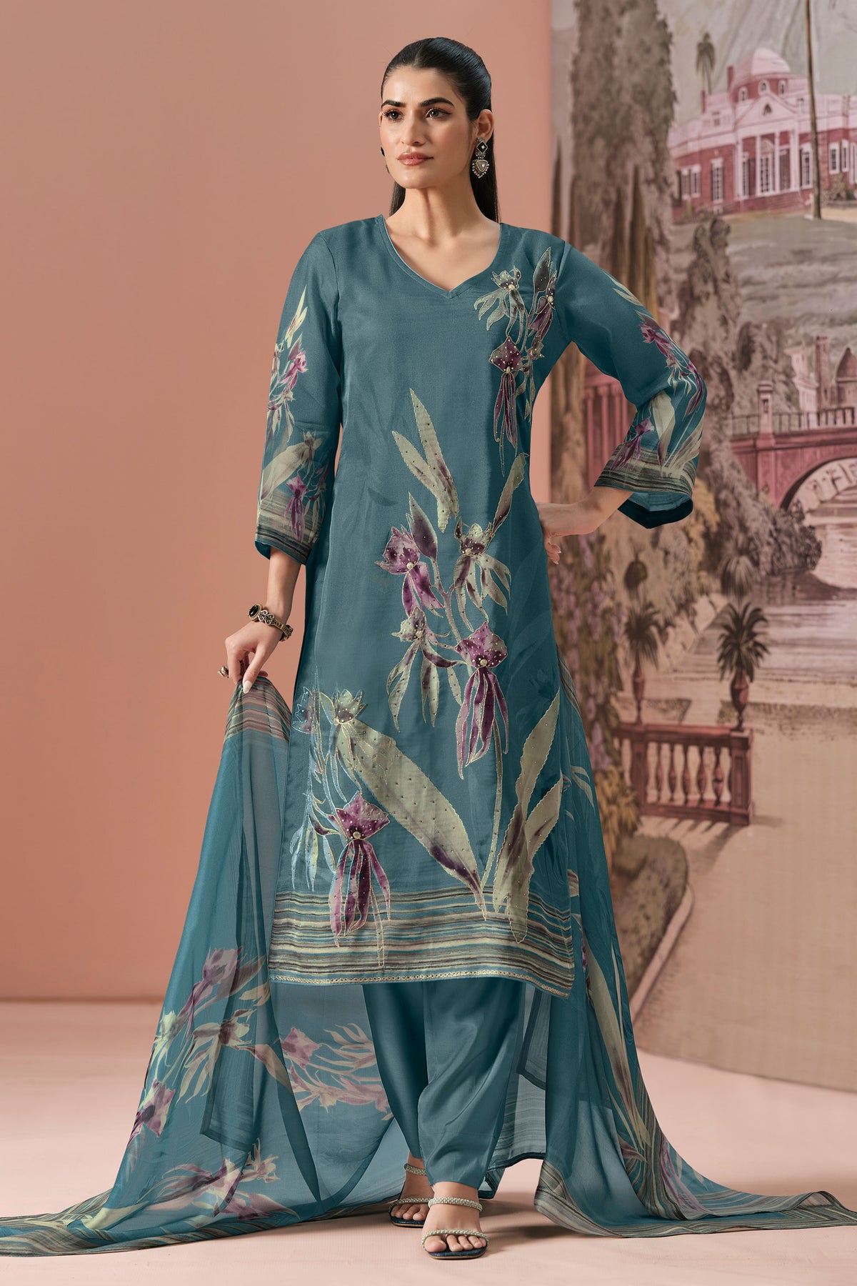 Premium Viscose Organza Twill Digital Print Salwar Kameez Main image
