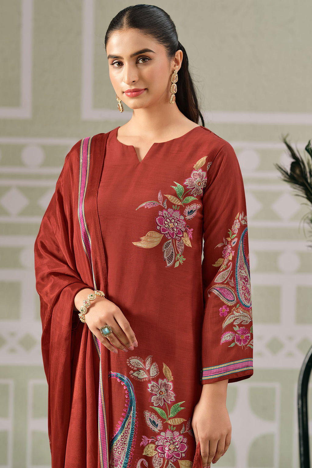 Elegant Bemberg Modal Printed Handwork Salwar Suit
