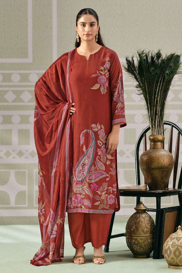 Elegant Bemberg Modal Printed Handwork Salwar Suit