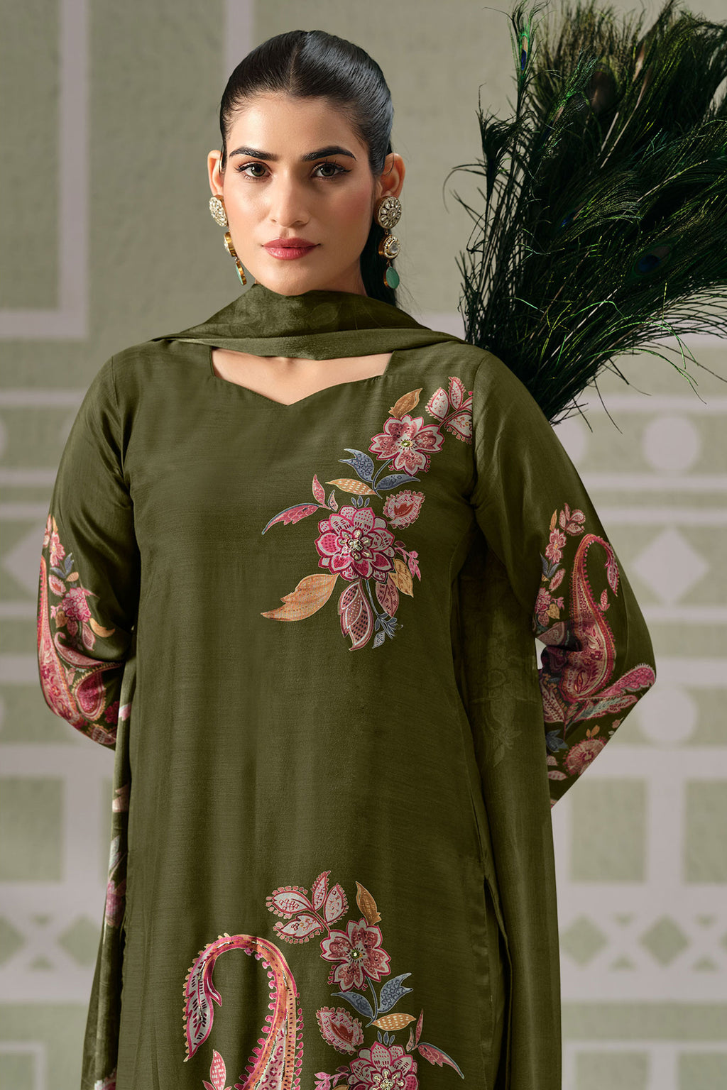 Pure Green Bemberg Modal Digital Print Festive Wear Suit