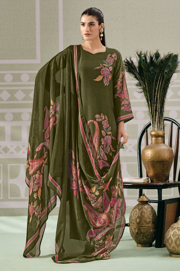 Pure Green Bemberg Modal Digital Print Festive Wear Suit