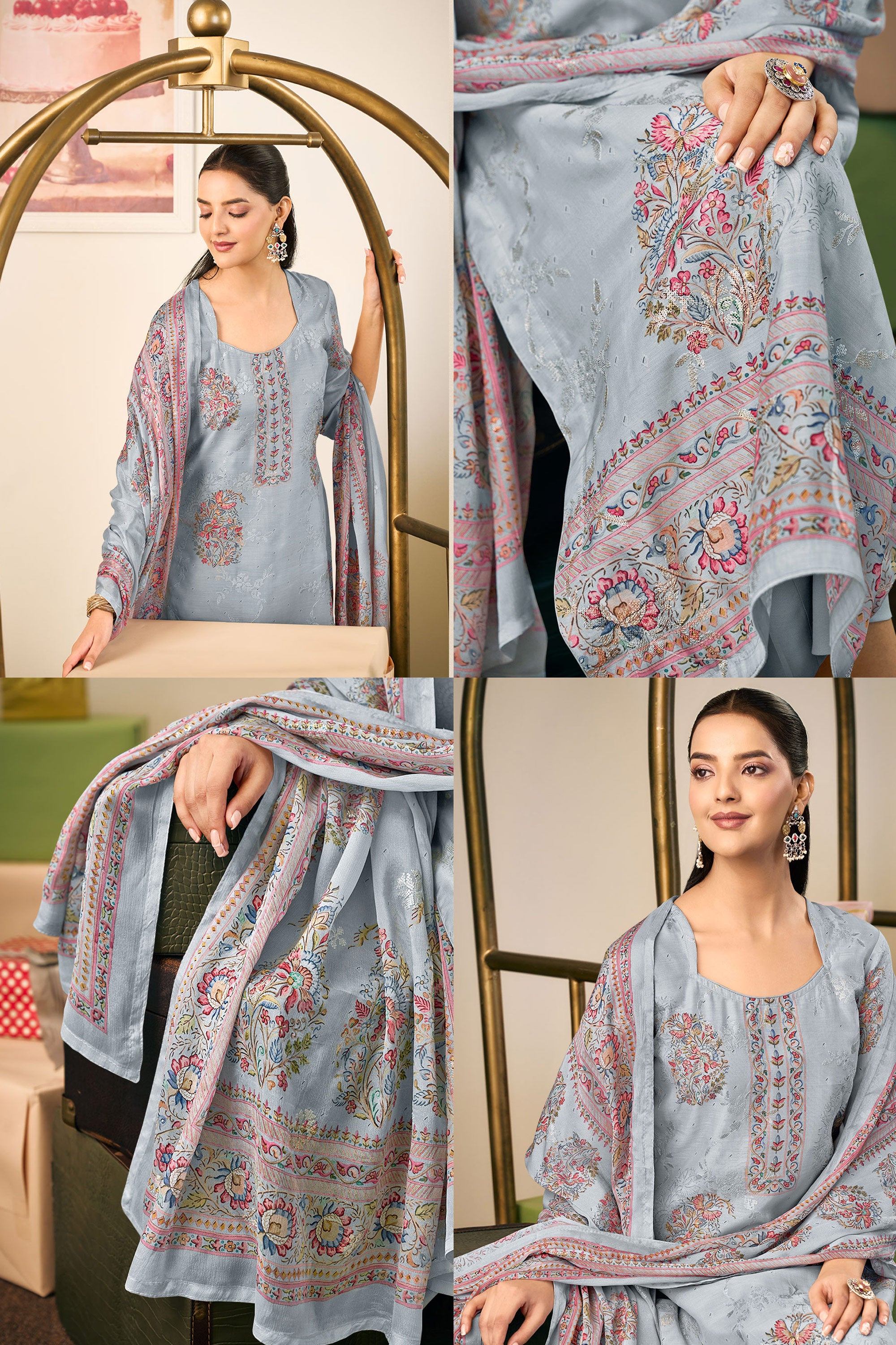Bemberg Modal Designer Digital Print Embroidery Salwar Suit