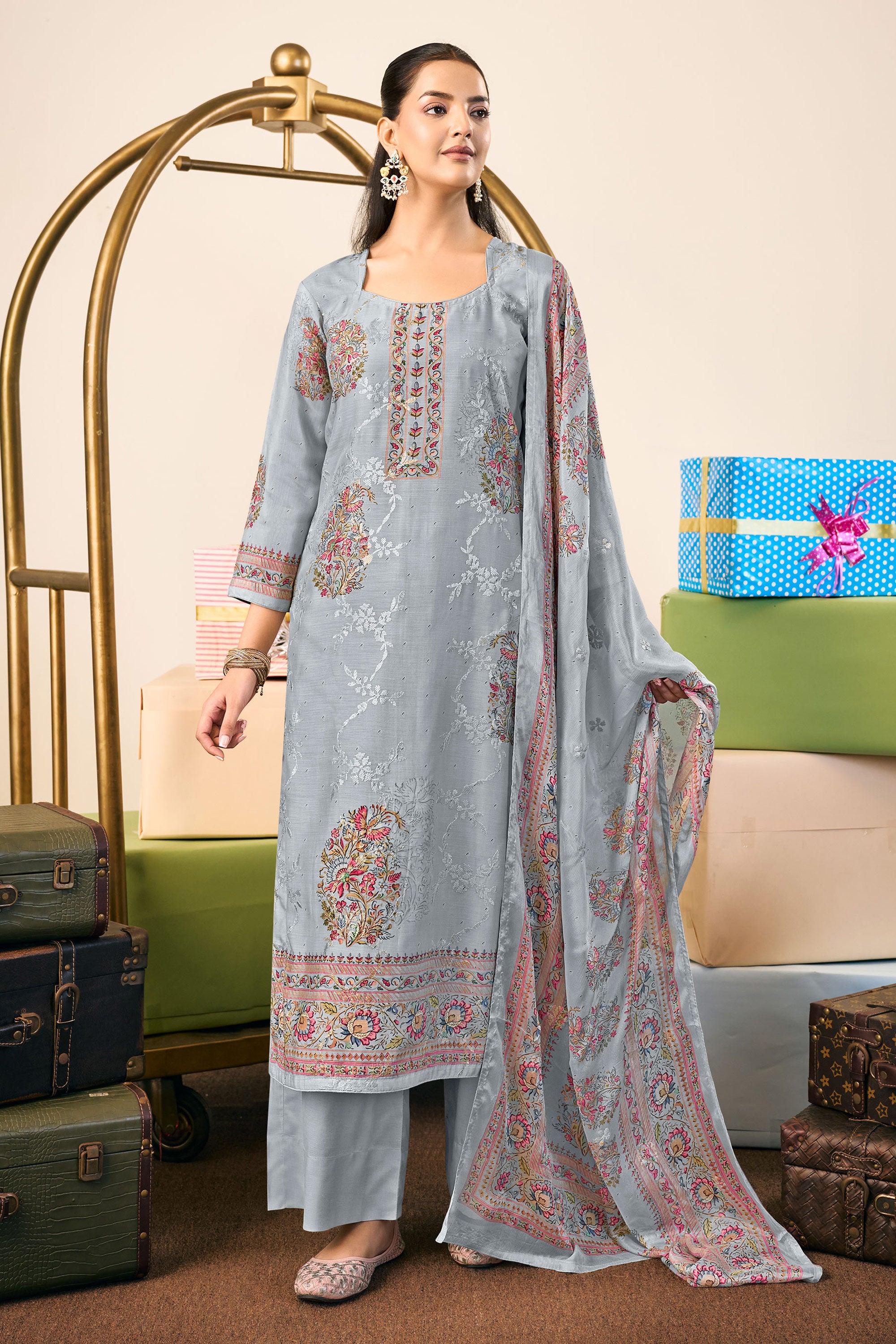 Bemberg Modal Designer Digital Print Embroidery Salwar Suit