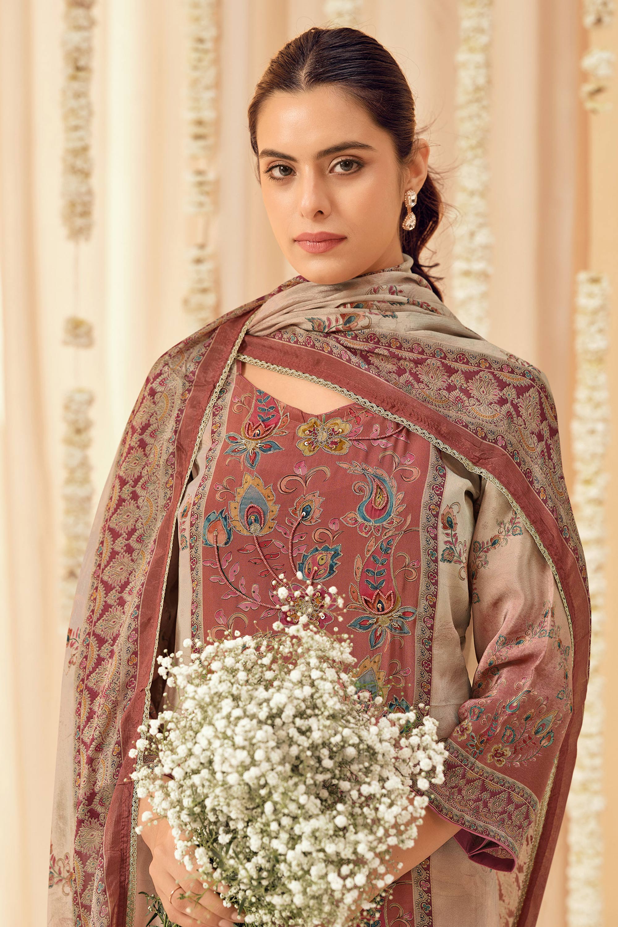 Elegant Bemberg Crepe Handwork Digital Print Suit Secondary image