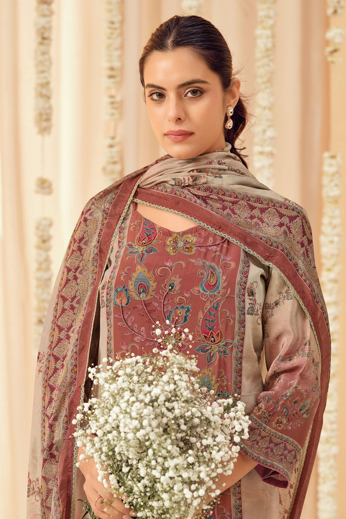 Elegant Bemberg Crepe Handwork Digital Print Suit