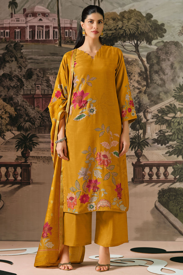 Pure Bemberg Modal Digital Print Yellow Salwar Kameez