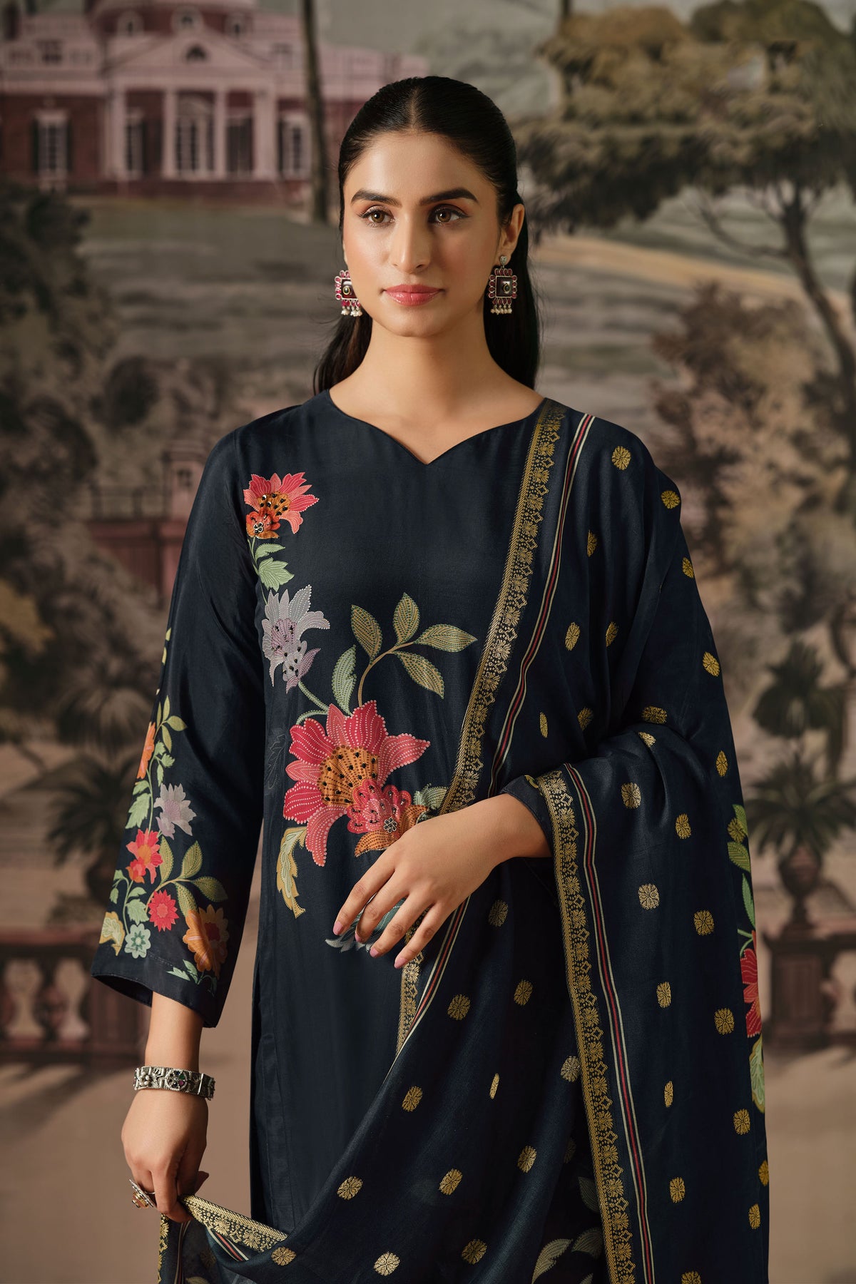Designer Bemberg Modal Festive Wear Digital Print Salwar Suit