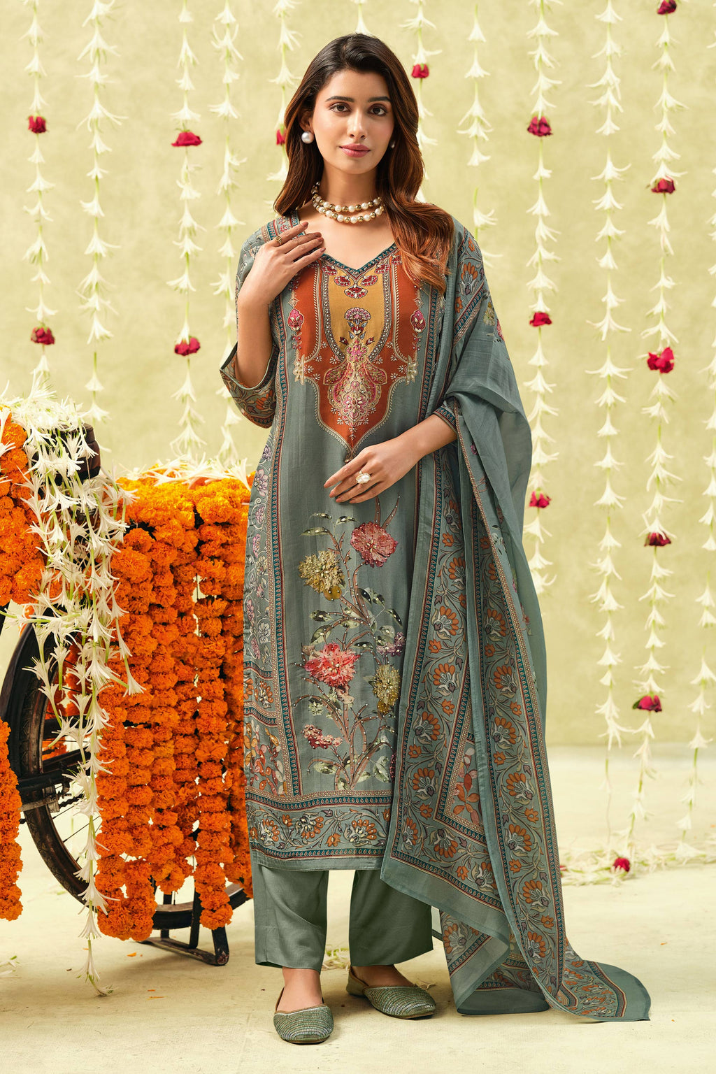 Bemberg Diamond Silk Fancy Handwork Salwar Kameez