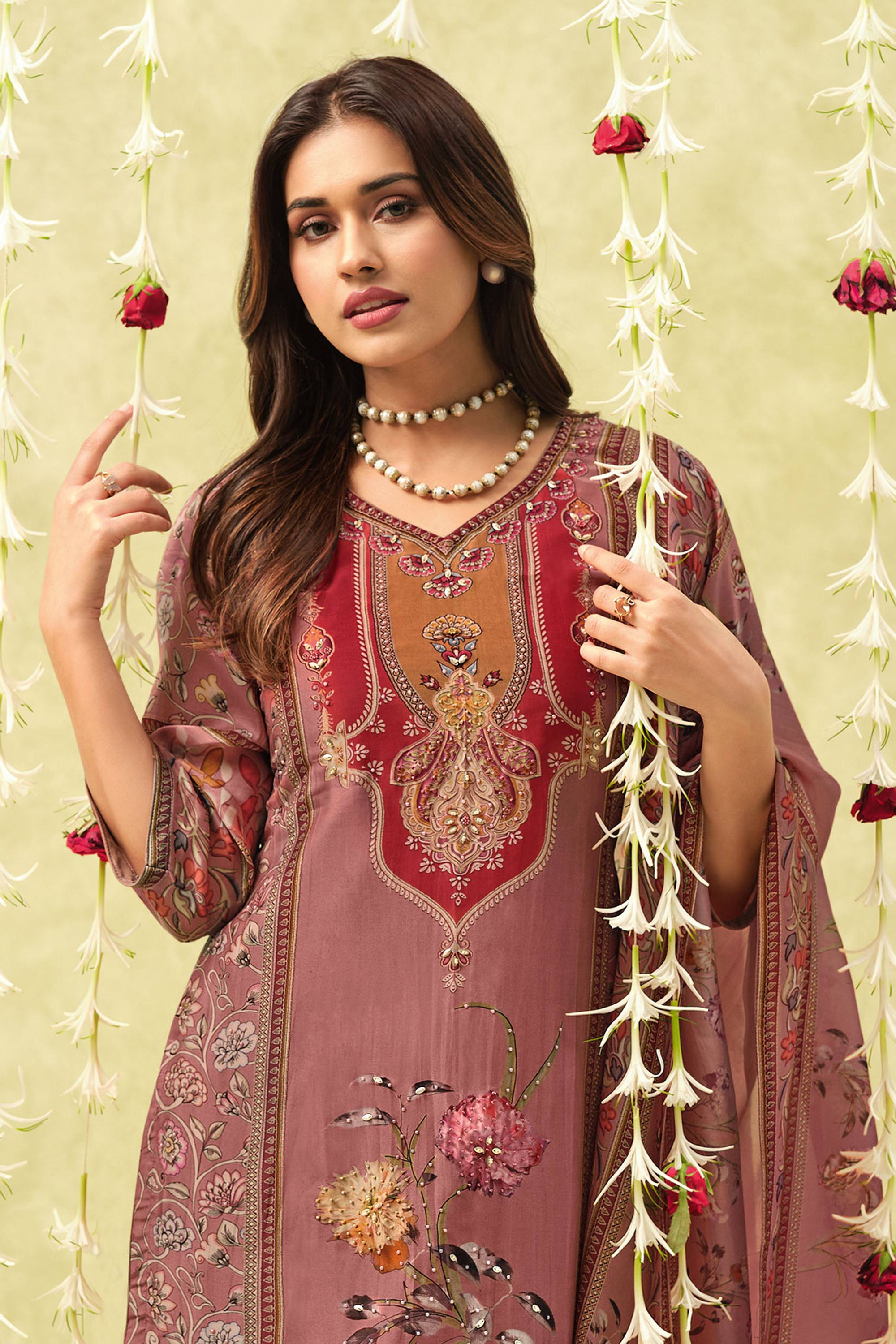 Pure Bemberg Silk Designer Digital Print Suit Secondary image