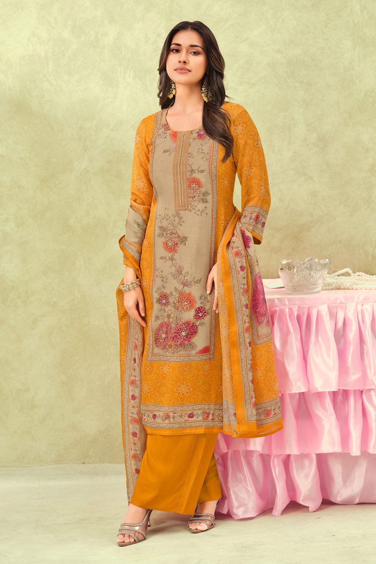 Luxury Organza Twill Swarovski Embellished Ethnic Suit Main image