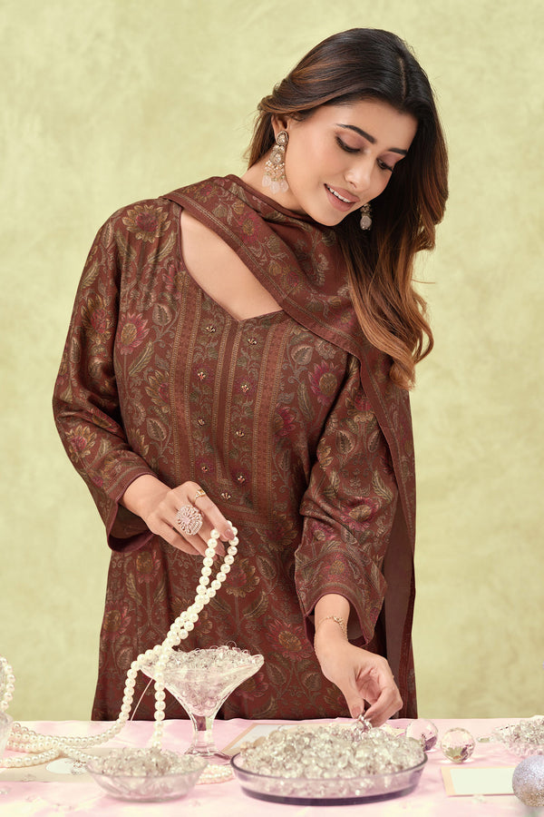Pure Pashmina Handwork Printed Casual Salwar Suit