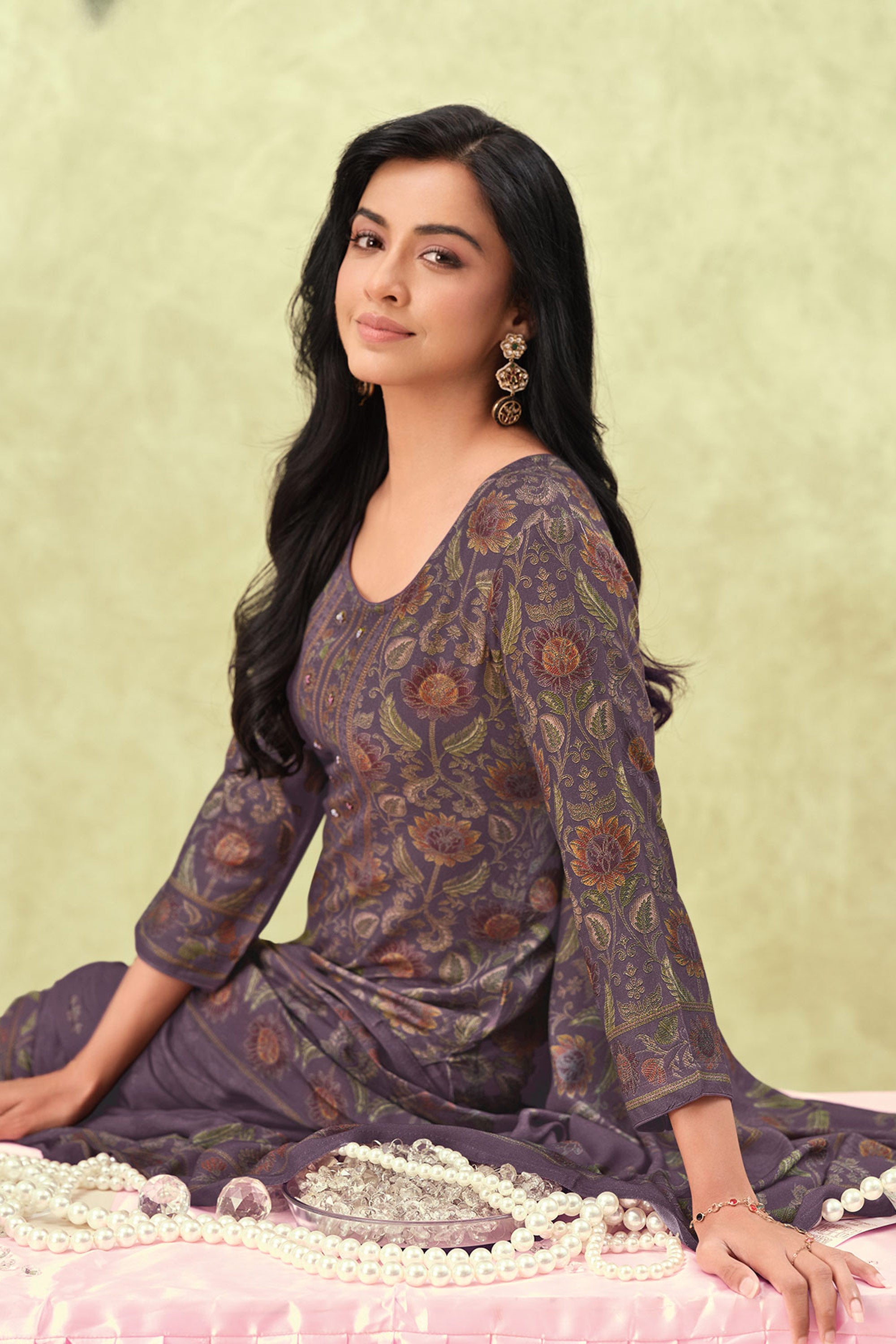 Royal Premium Pashmina Digital Print Embroidered Salwar Suit Secondary image
