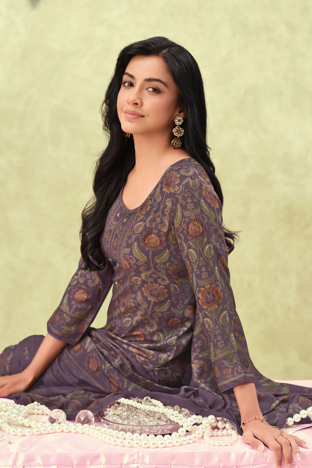 Royal Premium Pashmina Digital Print Embroidered Salwar Suit