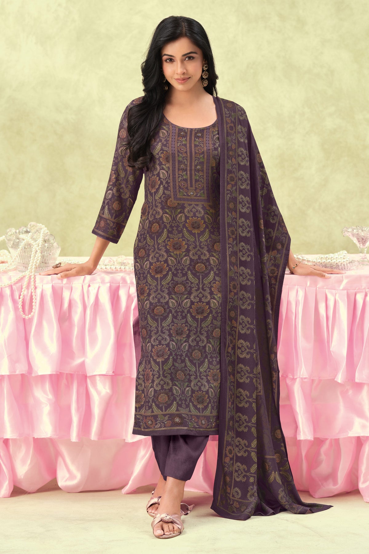 Royal Premium Pashmina Digital Print Embroidered Salwar Suit
