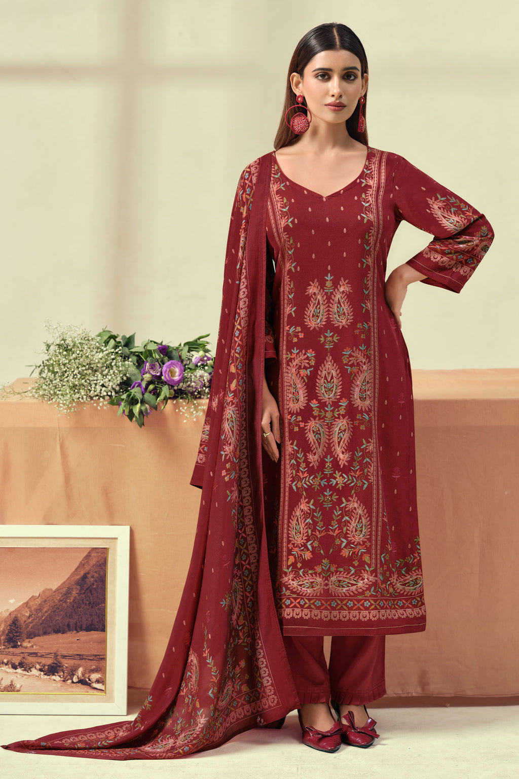 Elegant Pashmina Handwork Festive Wear Salwar Suit