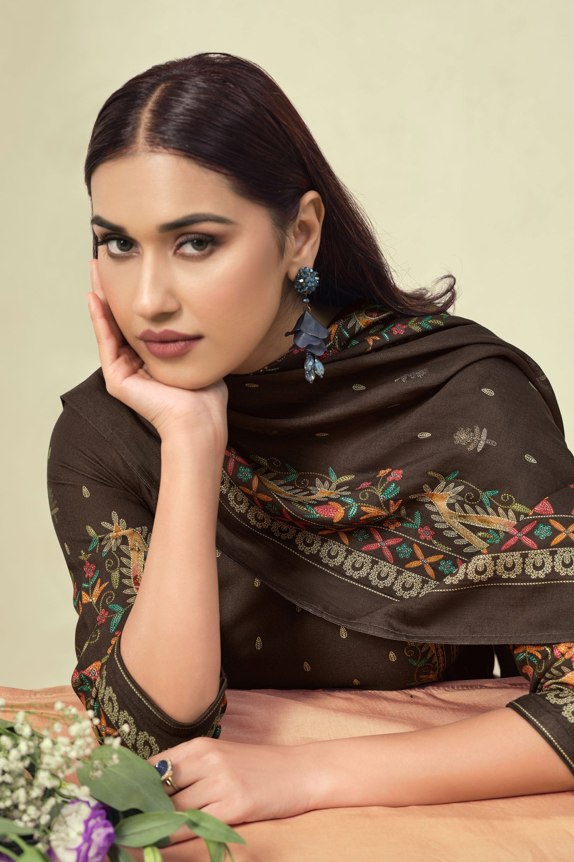 Pure Pashmina Digital Print Traditional Salwar Kameez Secondary image