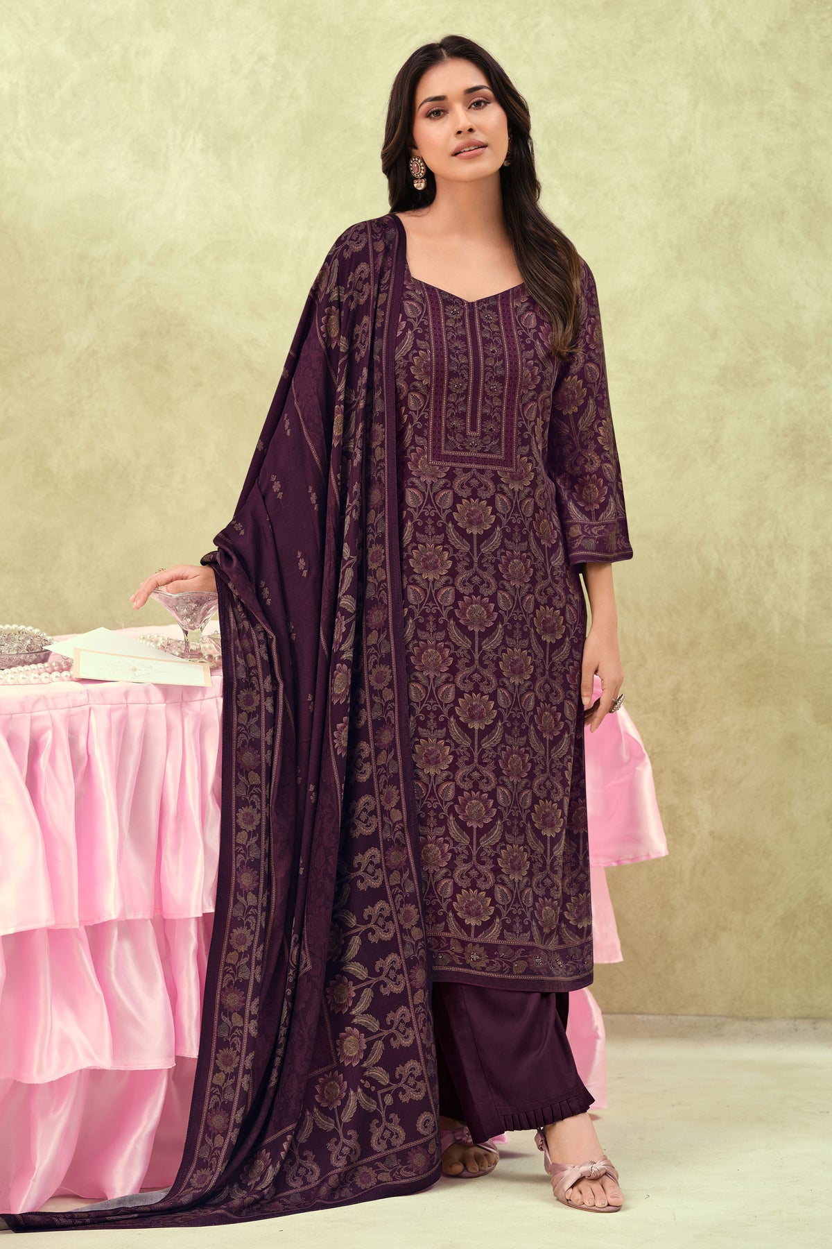 Elegant Pashmina Digital Print Embroidered Casual Suit Main image