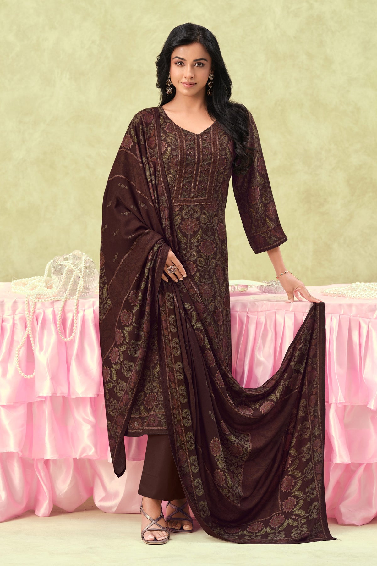 Luxury Pashmina Digital Print Suit with Printed Shawl Dupatta Main image