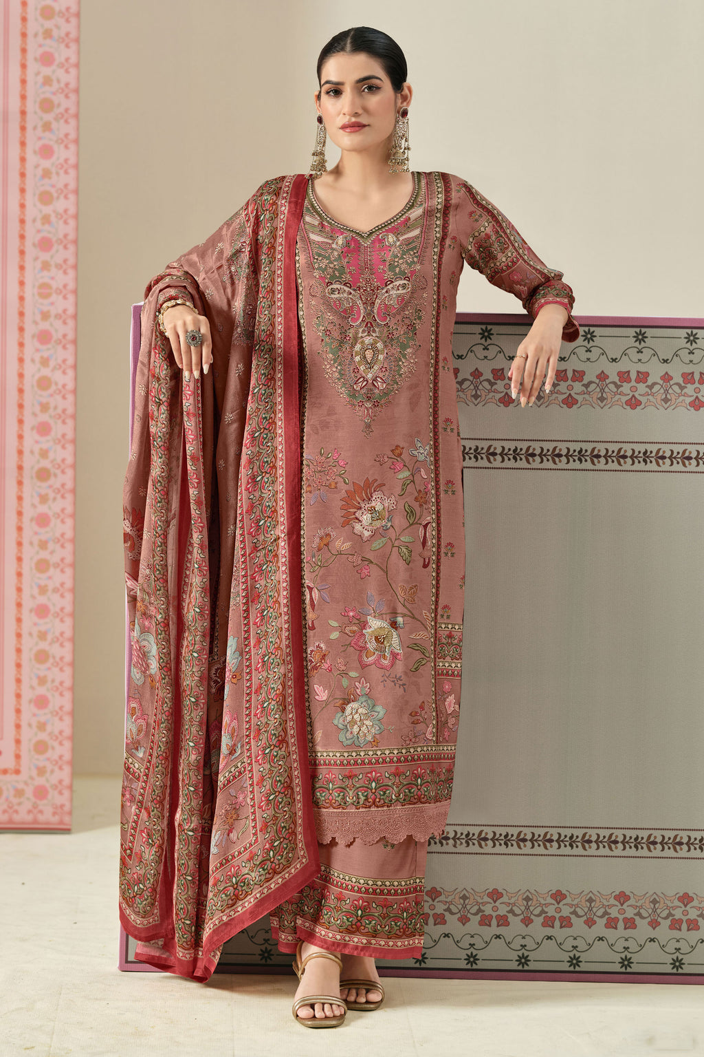 Pure Viscose Modal Digital Print Beadwork Salwar Kameez