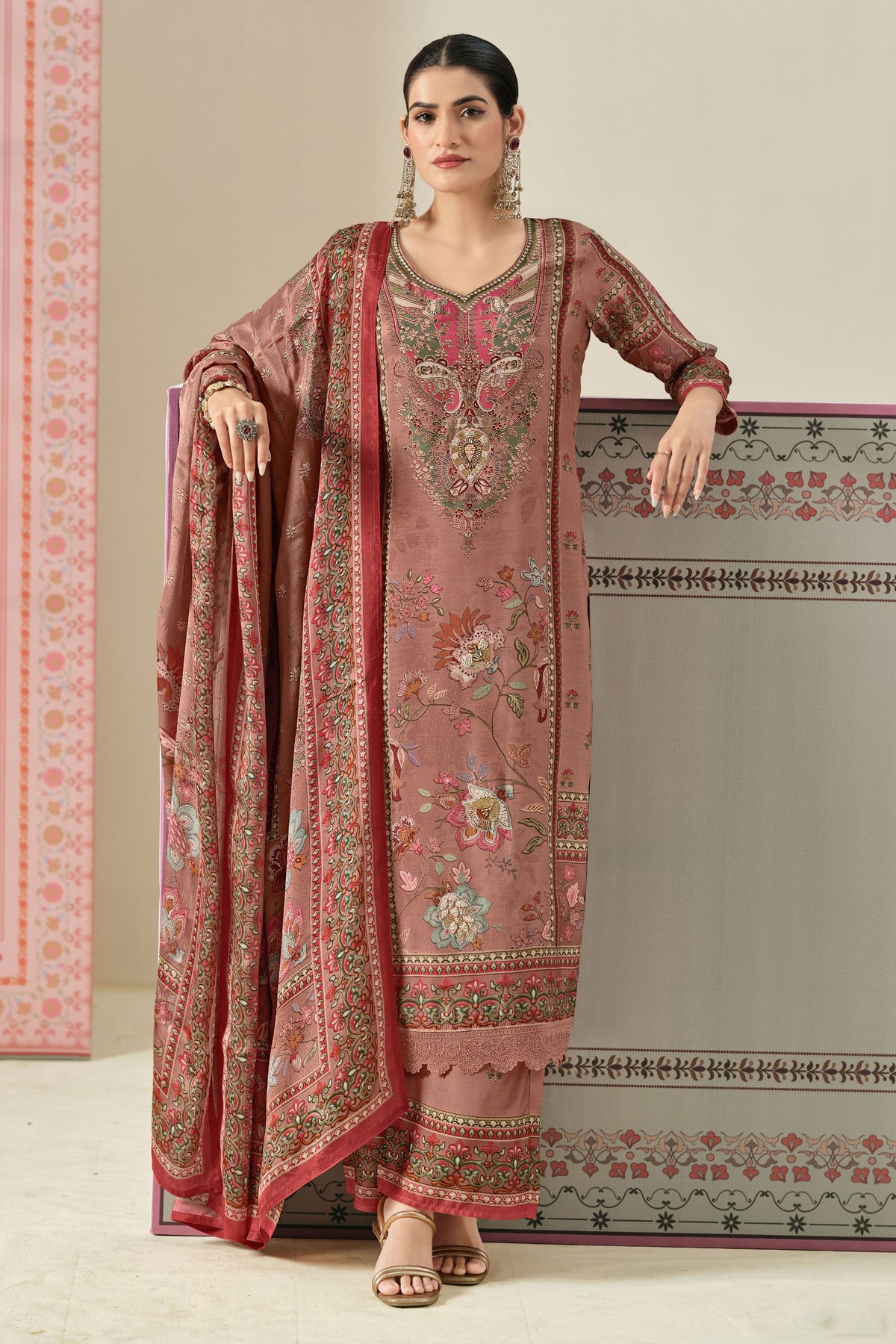 Pure Viscose Modal Digital Print Beadwork Salwar Kameez