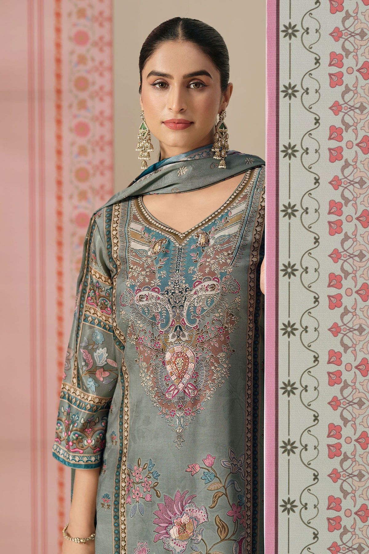 Elegant Viscose Modal Printed Embroidery Lace Salwar Suit