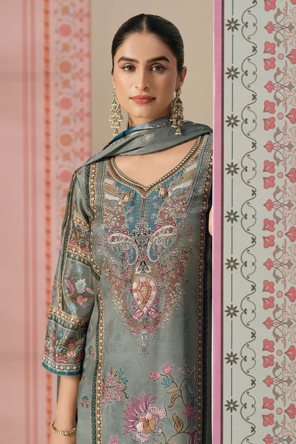 Elegant Viscose Modal Printed Embroidery Lace Salwar Suit