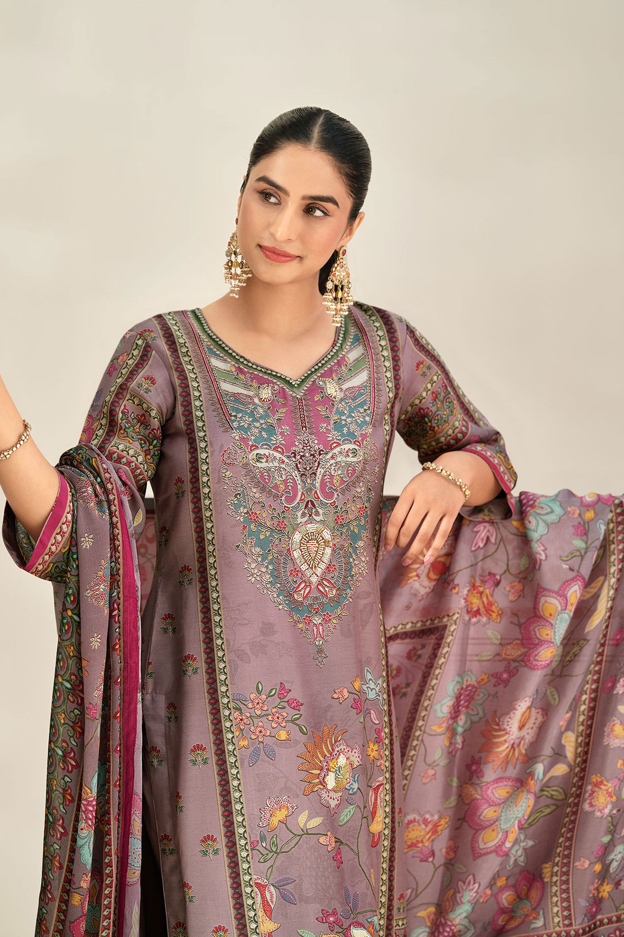 Premium Viscose Modal Digital Print Beaded Salwar Kameez Secondary image