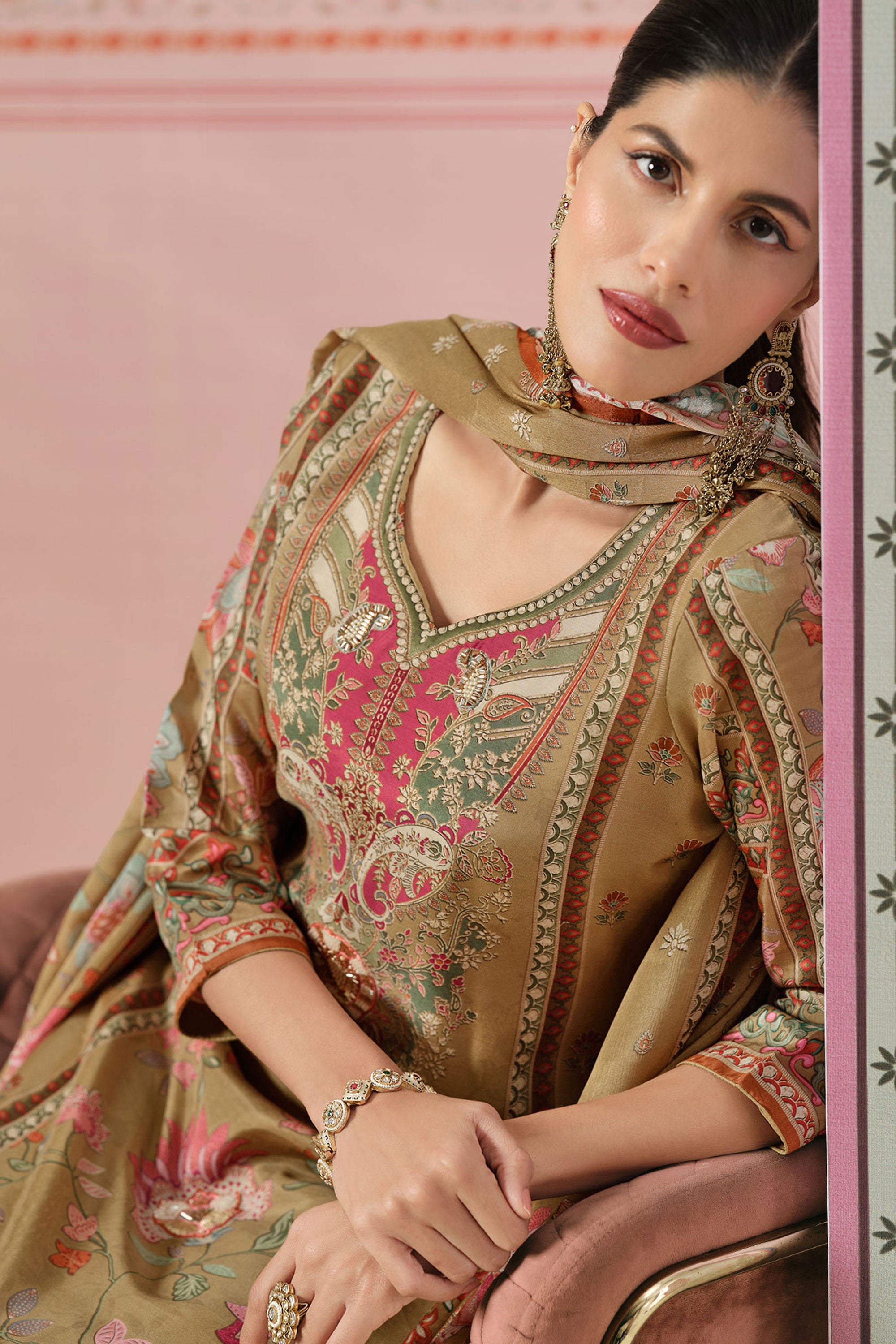 Designer Viscose Modal Beadwork Printed Casual Salwar Suit Secondary image