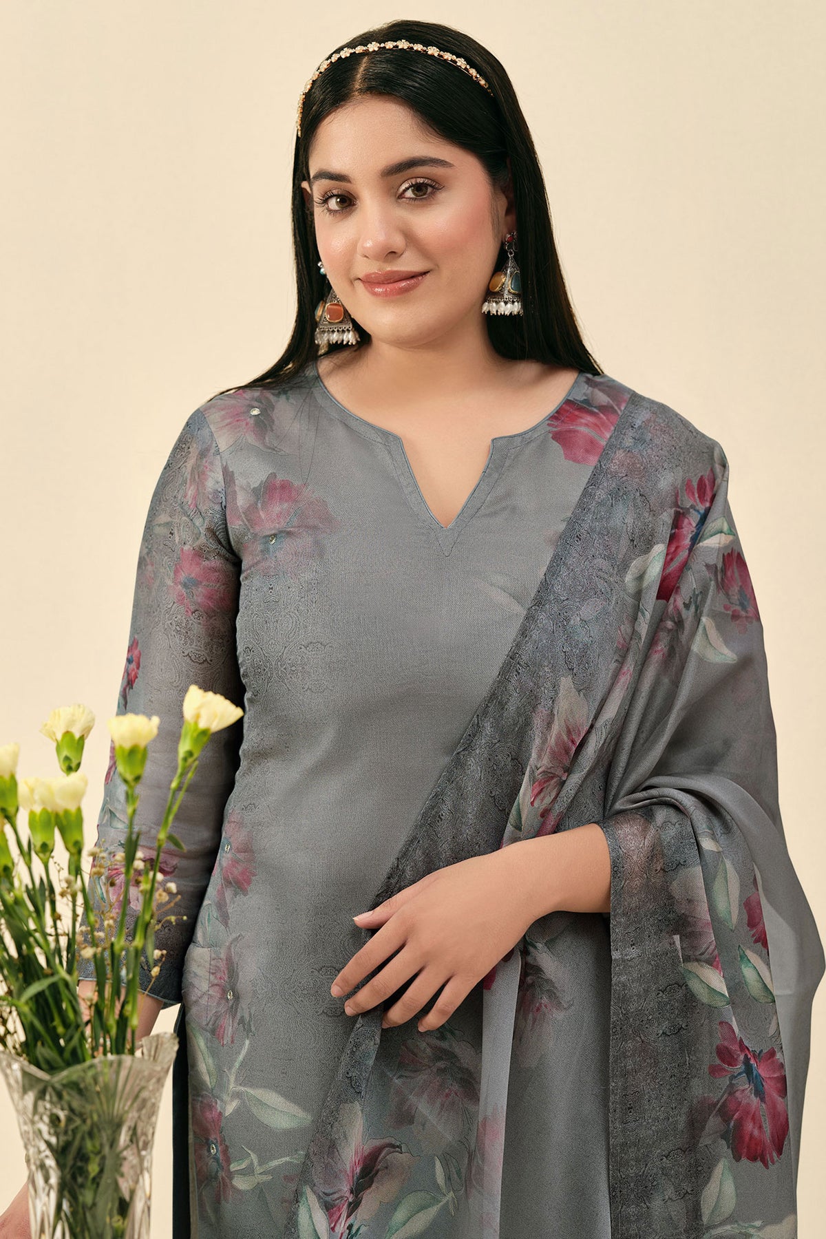 Elegant Organza Twill Digital Print Handwork Salwar Suit