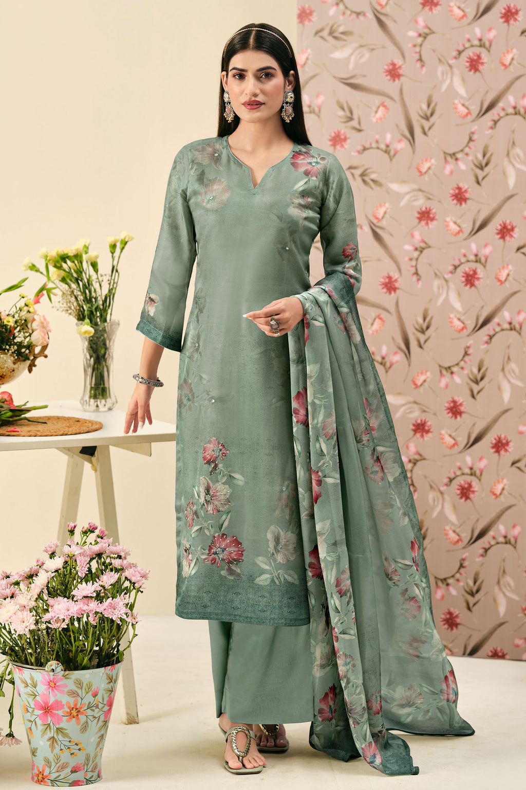 Pure Organza Twill Designer Digital Print Salwar Kameez