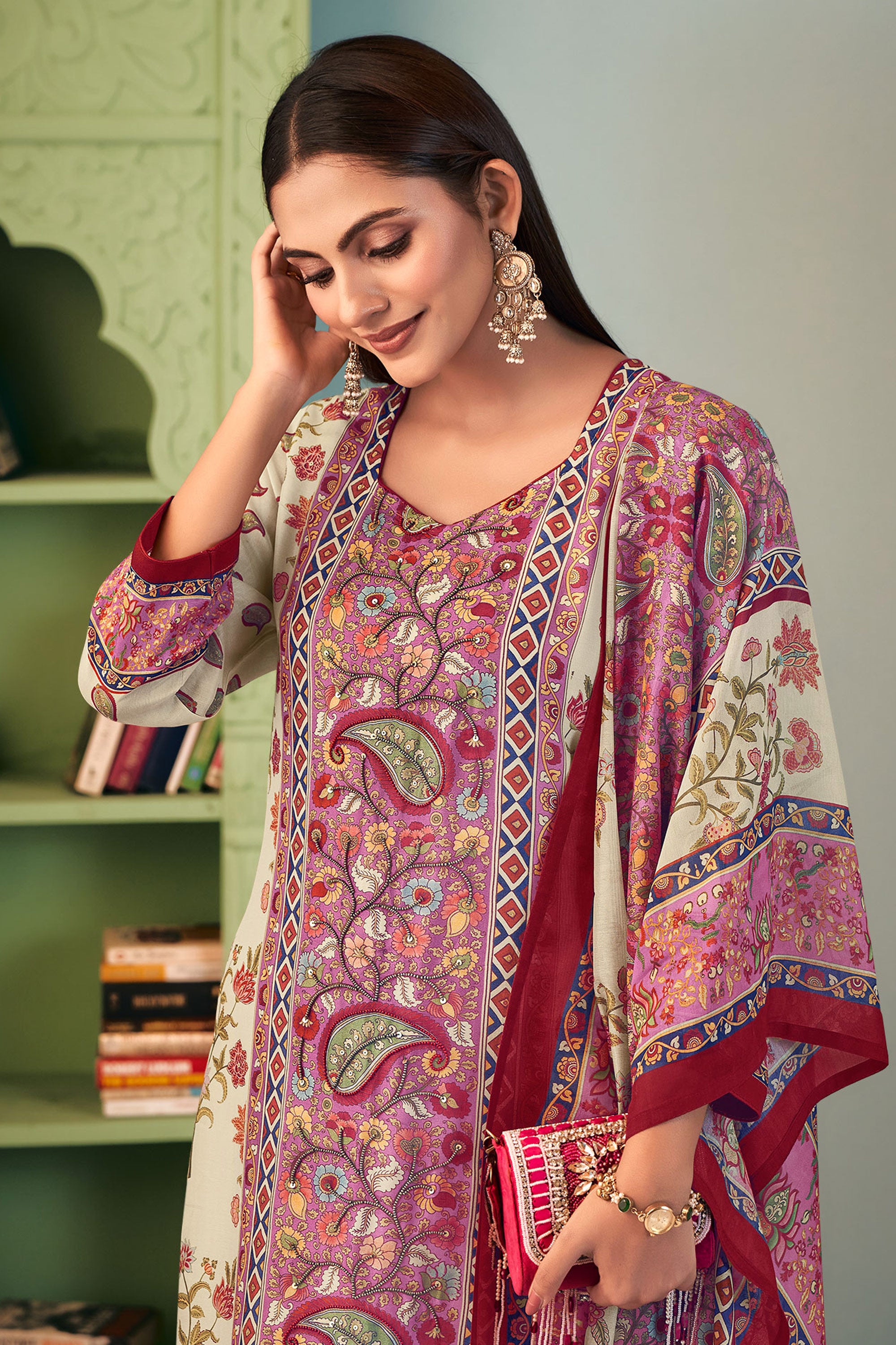 Pure Bemberg Fancy Silk Digital Print Salwar Kameez Secondary image
