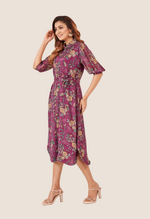 Load image into Gallery viewer, Purple chinnon  Fancy One Piece Dress With Belt
