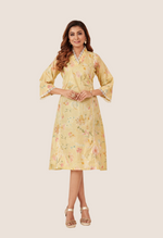 Load image into Gallery viewer, Yellow Lace Work Printed One Piece Dress
