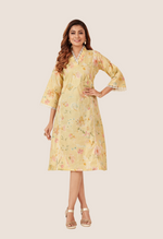 Load image into Gallery viewer, Yellow Lace Work Printed One Piece Dress
