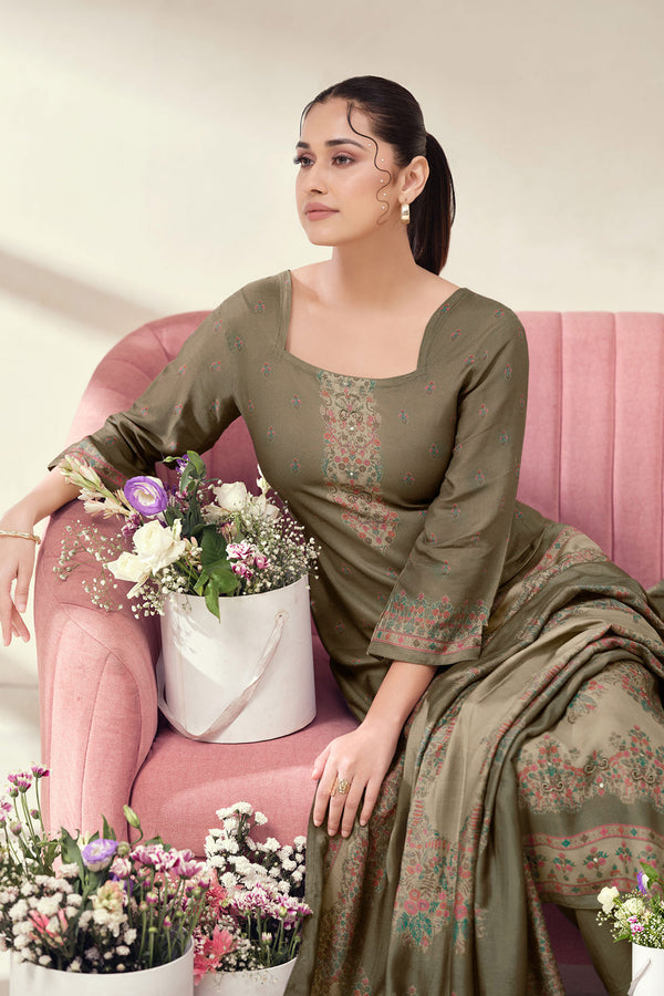 Pure Bemberg Pashmina Handcrafted Digital Print Salwar Suit