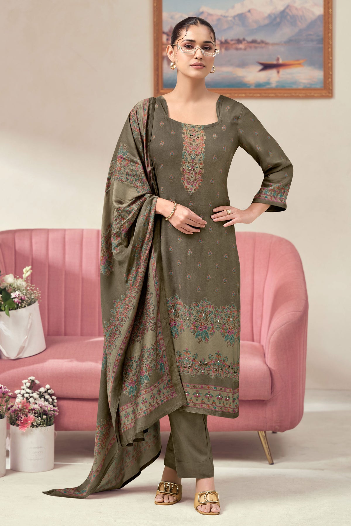 Pure Bemberg Pashmina Handcrafted Digital Print Salwar Suit