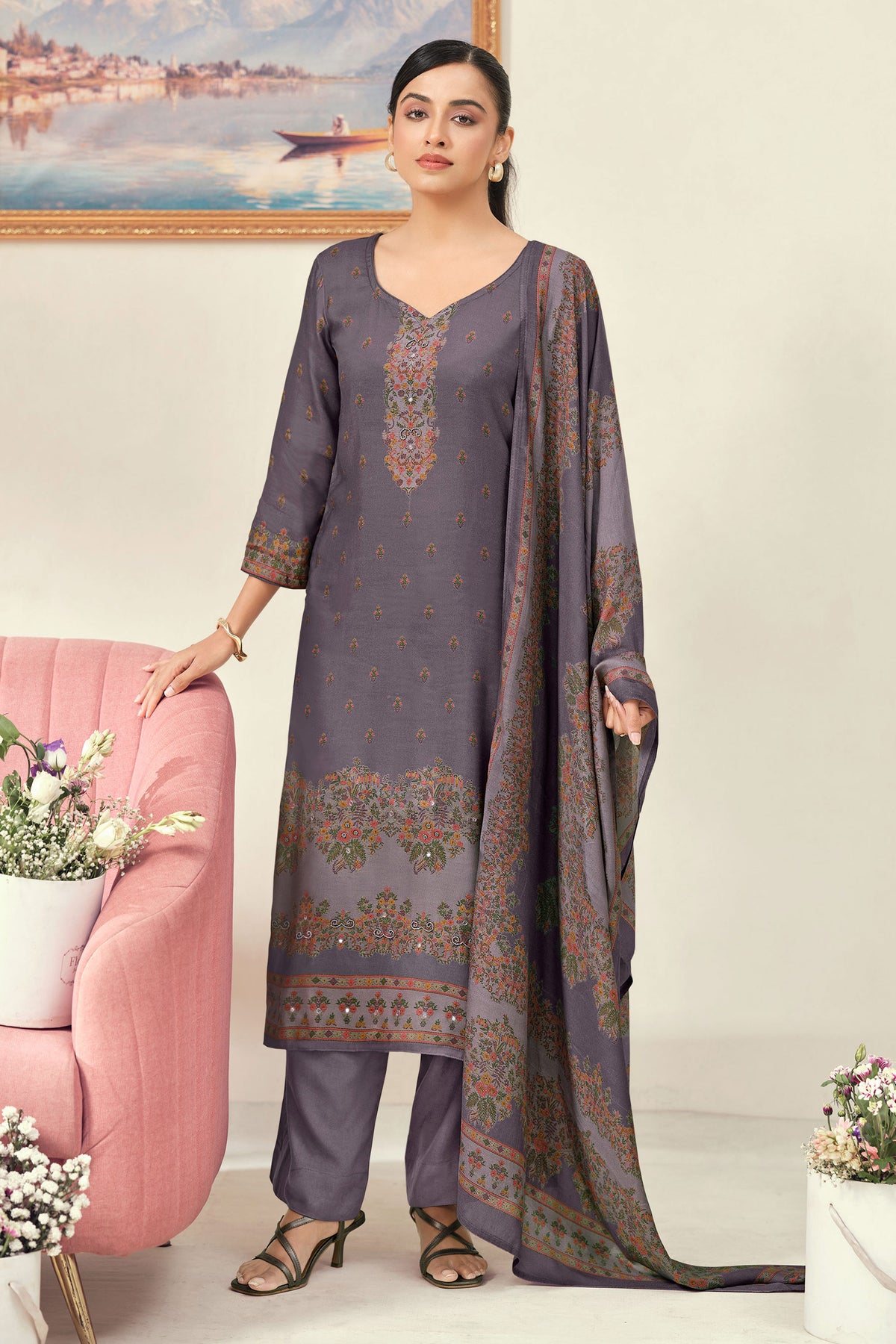 Royal Pashmina Digital Print Handwork Casual Salwar Kameez Main image