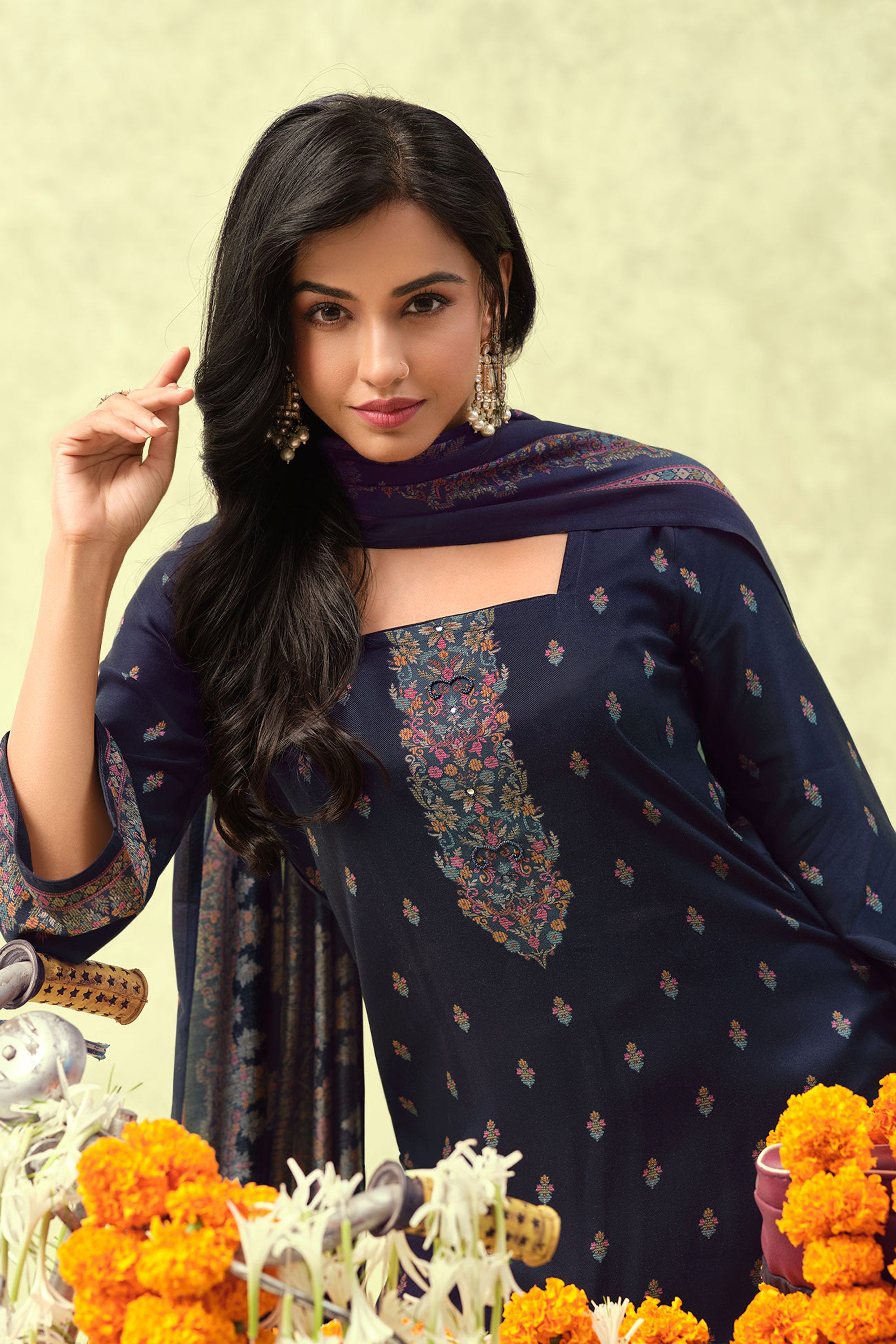 Pure Bemberg Pashmina Digital Print Designer Palazzo Salwar Suit Secondary image
