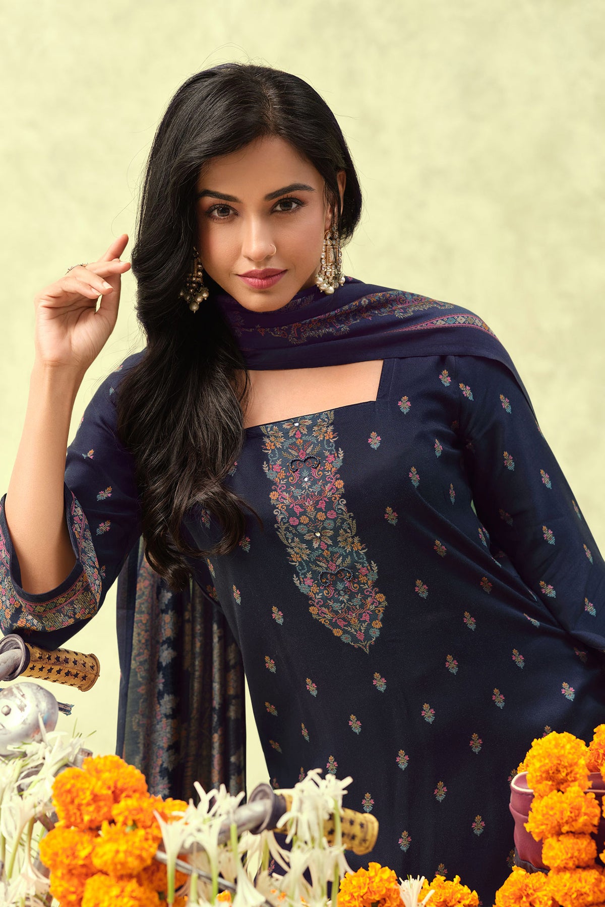 Pure Bemberg Pashmina Digital Print Designer Palazzo Salwar Suit