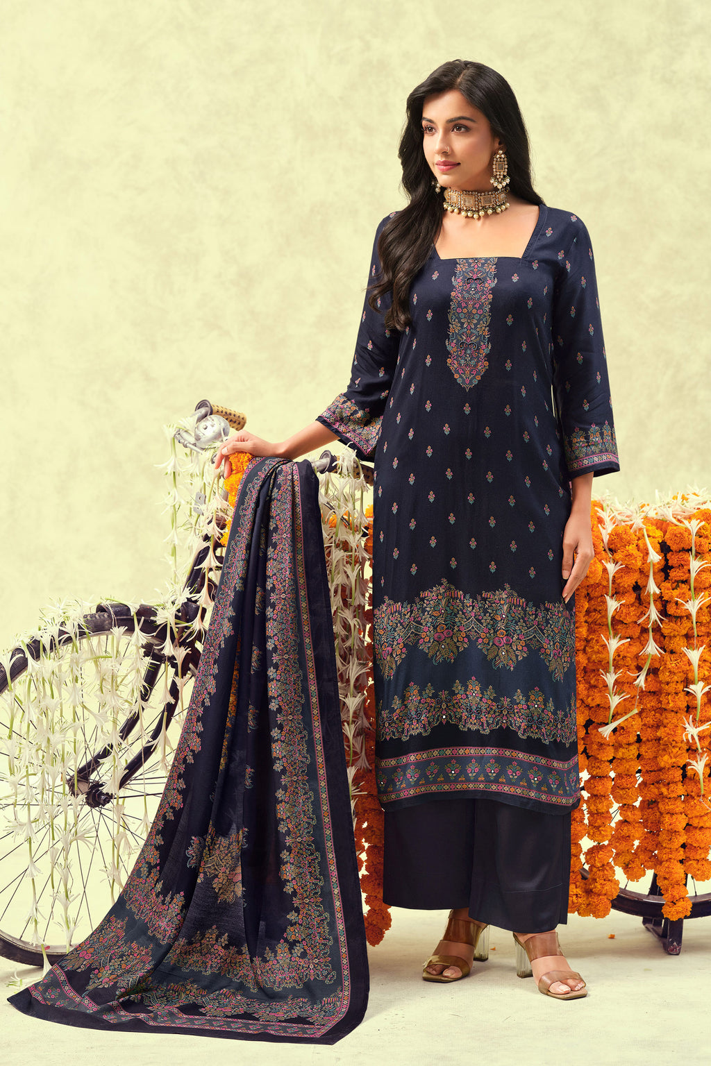 Pure Bemberg Pashmina Digital Print Designer Palazzo Salwar Suit