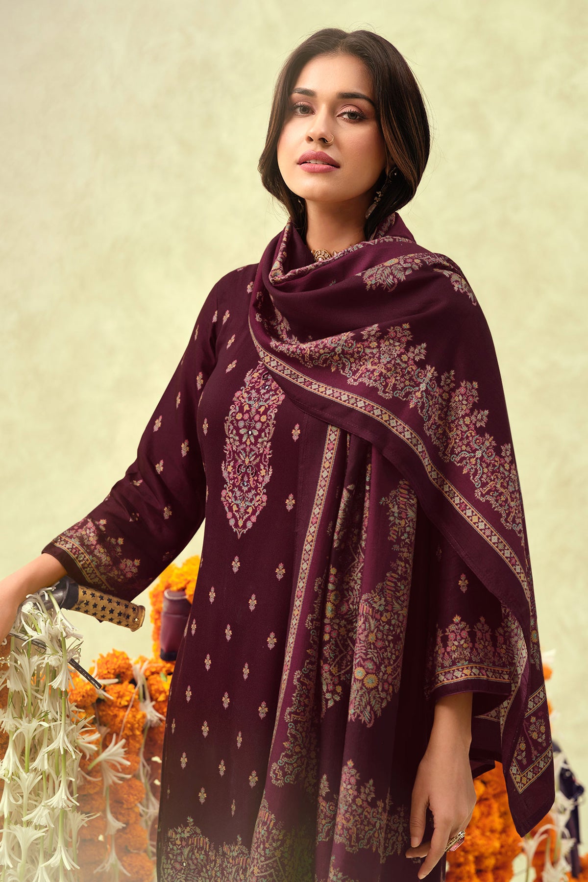 Designer Bemberg Pashmina Digital Print Palazzo Suit