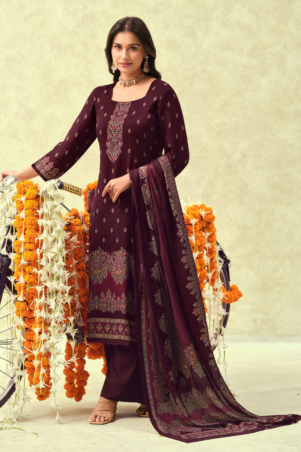 Designer Bemberg Pashmina Digital Print Palazzo Suit