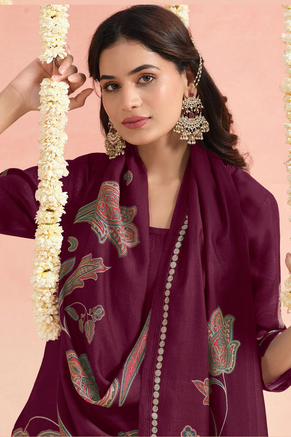 Elegant Pashmina Printed Handwork Salwar Kameez