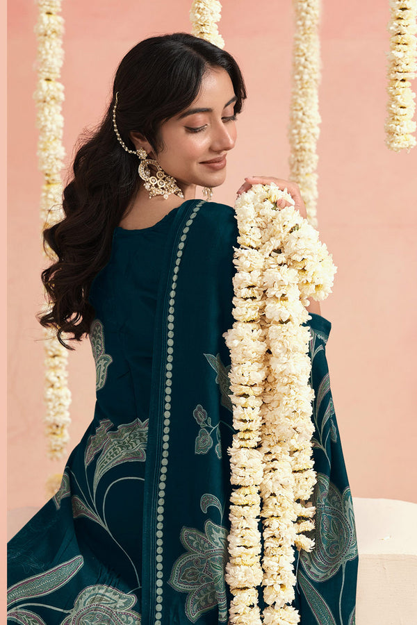 Pure Bemberg Pashmina Traditional Printed Three Piece Suit